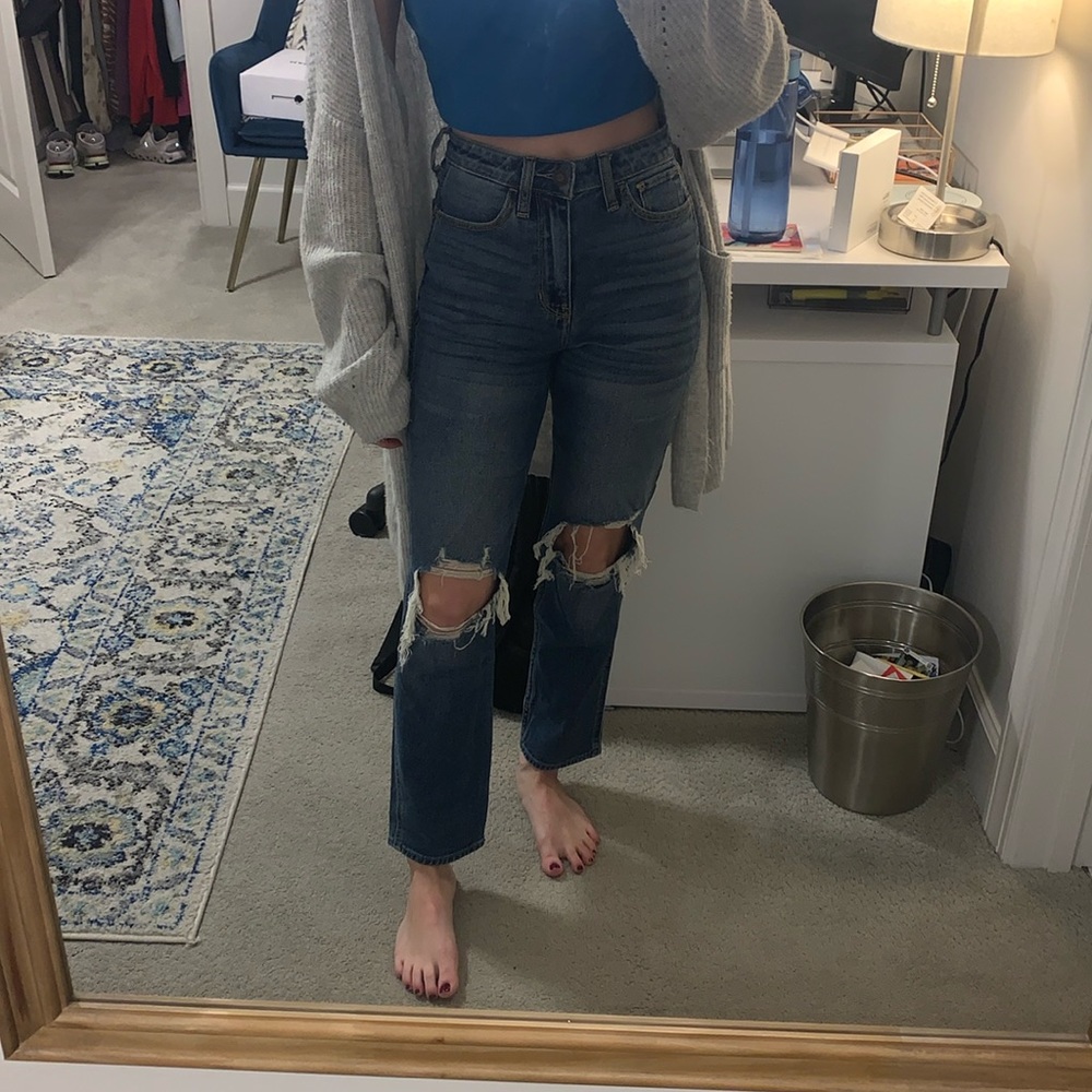 Hollis yet mom jeans with knee holes